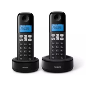 Set di 2 telefoni cordless, Philips, modello D1612B/GRS, nero, menu greco, display illuminato
