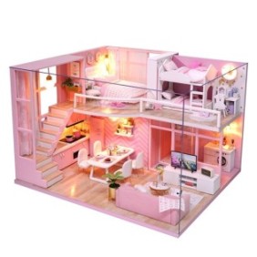 Casa delle bambole in legno, AdTec, modello Dream Angel, 5 stanze con mobili e accessori