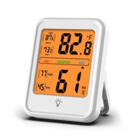 Termometro e igrometro ambiente, BOMSTOM, sensori portatili, indicatore digitale di comfort, luce, tocco, lettura 10 s, 6,5 cm x 8,5 cm x 2,5 cm, bianco