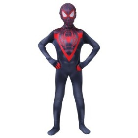 Costume Spider-Man per bambini, Miles Morales, Lycra, 6-7 anni, 140 cm, Nero/Rosso