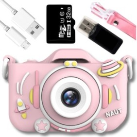 Fotocamera digitale per bambini ZeeTech rosa giocattolo, gioco con fotocamera selfie astronauta 40Mpx + scheda 32GB