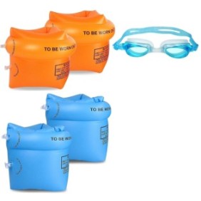 Set di pinne e occhialini da nuoto EQARD per bambini, protezione UV, regolabili, blu, arancione