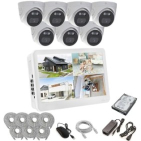ENVIO kit completo di videosorveglianza IP POE con 7 telecamere FULL COLOR 4MP PESS-KIT7CHMDFM70H400DLM-HDD