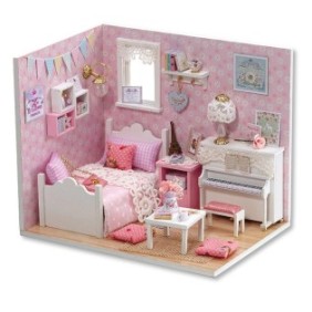 Casa delle bambole in legno, AdTec, modello Princess, 1 stanza con mobili e accessori