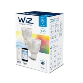 Set di 2 lampadine LED Smart WiZ Colors 6,5W equivalenti 345lm GU10 WiFi integrato iOS I Android, telecomando incluso