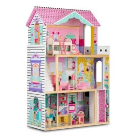 Casa delle bambole in legno iMK, struttura stabile e resistente senza spigoli vivi, 3 piani, con mobili, con ascensore e lampada, 120 x 82 x 33 cm