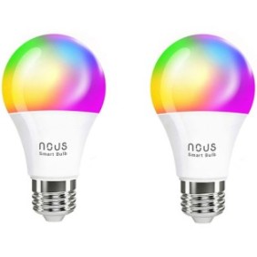Pack da 2 lampadine LED RGB intelligenti Nous P3, Wi-Fi, E27, 9W, 810 lm, controllo vocale, luce bianca e colorata (2700-6500K), classe energetica F