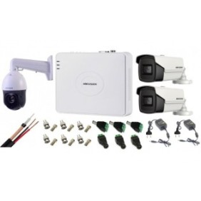 Kit sorveglianza Hikvision 3 telecamere 1 Speed Dome TurboHD 2MP IR100m zoom25X, 2 telecamere 5MP ir40m accessori completi