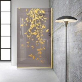 Parete doccia walk-in Aqua Roy ® Gold, modello Dance dorato, vetro bronzo 8 mm, protezione anticalcare, 90x195 cm