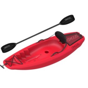 Kayak per bambini Sit on Top, Axoos, lungo 1,85 metri, rosso e pagaia da 1,60 metri inclusa