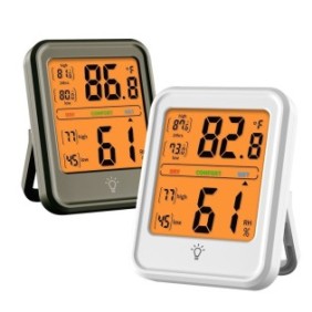 2x Set termometro e igrometro ambientale, DIGZ®, portatile, display digitale LCD da 2,6 pollici, illuminato, monitoraggio dell'umidità, 3 modalità di fissaggio, bianco/marrone
