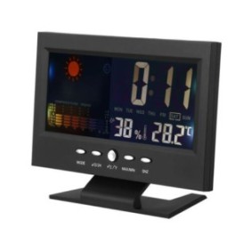 Stazione meteorologica interna LCD a colori, orologio, sveglia, display integrato di ora e data, 155 x 117 x 37 mm, Nero