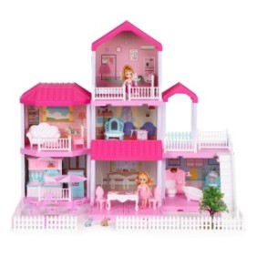 Casa delle bambole, Multistore, Villa pieghevole + mobili da giardino per bambole, 3+
