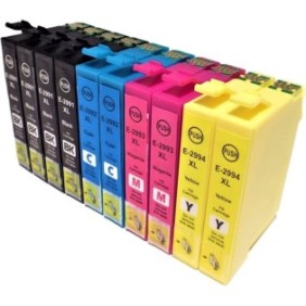 Set di 10 cartucce d'inchiostro 4 nere T2991 e 2x3 blu/rosso/giallo T2992-3-4 compatibili con le serie EPSON Expression Home XP-235, XP-240/250/330/340/350/430/440/450