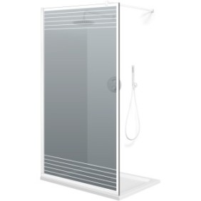 Parete doccia walk-in Aqua Roy ® White, modello Fence bianco, vetro grigio 8 mm, fissato, anticalcare, 100x195 cm