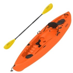 Pacchetto kayak da pesca per una persona, modello Sit On Top, colore arancione, lunghezza 3,05 metri e pagaia inclusa