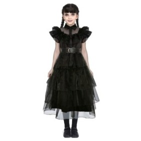 Costume di Mercoledì Addams, abito in tulle, Halloween, taglia 130
