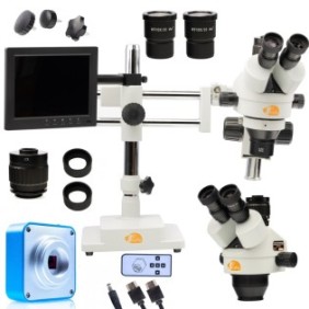 Set microscopio digitale/display/fotocamera/supporto/illuminatore LED, Rosfix, Nero/Blu