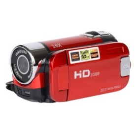 Videocamera digitale, Full HD, zoom digitale 16x, schermo ruotabile a 270°, sensori CMOS, altoparlanti integrati, Rosso