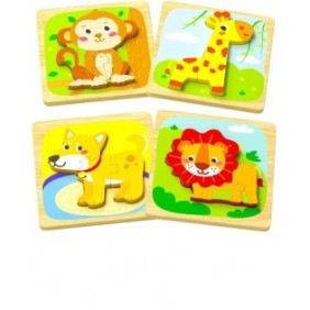 Set di 4 puzzle per neonati, Yefound®, Legno, Animali, 1-3 anni, Giallo