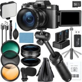 Fotocamera digitale, NBD, 48 MP, 4K, zoom digitale 16X, filtro a 3 colori e impugnatura per treppiede, nero