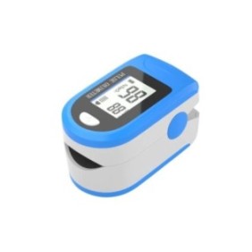 Pulsossimetro, KlaussTech, misura pulsazioni, ossigeno nel sangue, display, alimentato a batteria, bianco/blu