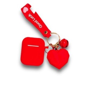 Cover compatibile con Airpods 1/2, in silicone, rossa, con portachiavi attaccato