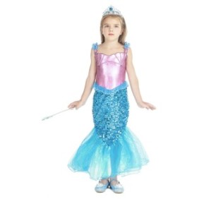 Costume da principessa sirena, AmzBarley®, con corona, scettro e collana, multicolore, 5 anni, 120 cm