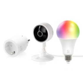 Set intelligente DELTACO Smart Home, 1 presa, 1 lampadina RGB, 1 telecamera di sorveglianza da 2 MP, Wi-Fi, 2,4 GHz, Assistente Google / Amazon Alexa