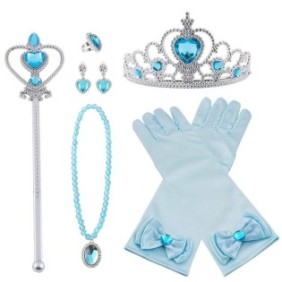Set di 5 accessori Elsa Frozen, Vaxiuja, scettro, gioielli, corona, Argento/Blu