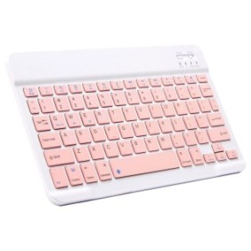 Tastiera con illuminazione, Sundiguer, 7 colori, universale, portatile, Bluetooth 3.0, 10'', Rosa/Bianco