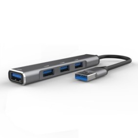 Hub multiporta 4 in 1, USB 3.0/2.0, KINSI, plug and play, 15 cm, grigio