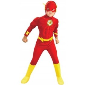 Costume per bambini Flash con muscoli, cappuccio, rosso, 7-8 anni