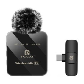 Microfono wireless PULUZ PU648B, connettore USB-C, autonomia 12 ore, portata 10 metri, Nero