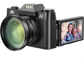 Videocamera digitale, 4K, messa a fuoco automatica da 48 MP, scheda da 32 GB inclusa, 2 batterie da 1500 mAh, obiettivo grandangolare, fotocamera compatta con zoom digitale 16X, display da 3,0 pollici