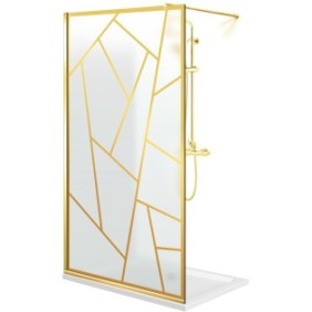 Parete doccia walk-in Aqua Roy ® Gold, modello Atlas dorato, vetro satinato da 8 mm, fissato, anticalcare, 120x195 cm