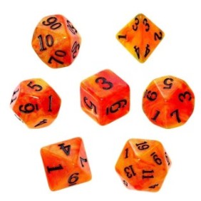Set di dadi RPG in acrilico, REBEL, 7 pezzi, arancione/nero