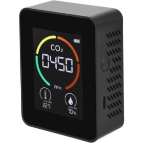 Termometro/Igrometro, 3in1, Con rilevatore di anidride carbonica, Display digitale, Nero