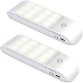 Sensore di movimento con luce LED, USB, Ricaricabile, 3 modalità, Bianco, 2 pezzi