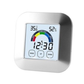 Termometro/Igrometro, Sunmostar, Touch screen LCD, Sveglia, Plastica, 8,5x8,5 cm, Argento