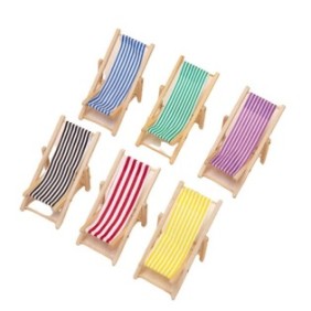 Set di 6 mini sedie a sdraio per la casa delle bambole, Sunmostar, Legno, Multicolor