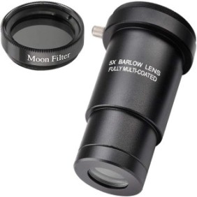 Set lente telescopica/filtro lunare, Metallo, Zoom 5x, Nero