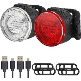 Set di 2 luci per bicicletta LED ricaricabili tramite USB, JeiibrZui, bianco/rosso