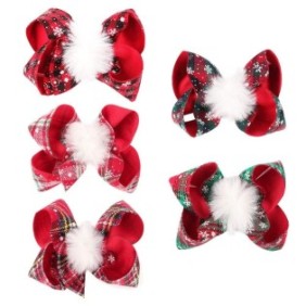 Set di 5 clip per fiocco per ragazze, Sunmostar, Tessuto/Metallo, 5 x 4.5 cm, Rosso