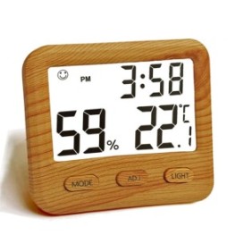 Termometro digitale da interno con orologio e funzione igrometrica, Sunmostar, Multifunzionale, 80 x 70 mm, Nero