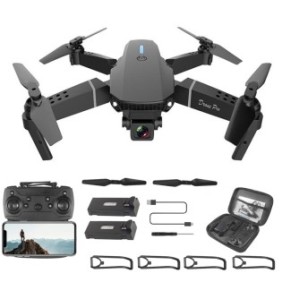 Mini Drone con 2 Videocamere Quadricottero, MorFansi, Connessione WiFi App per Cellulare, Pieghevole, Ricarica USB, Rotazione a 360°, 2 Batterie e 1 Scatola Portaoggetti, Nero