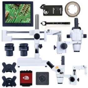 Set stereomicroscopio, Rosfix, Moon Pro, fotocamera Draco Red PRO 2MP, display 8", supporto, LED, bianco/nero