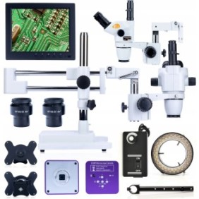 Set microscopio Rosfix, Puppis Pink Pro, 51MP, display da 8 pollici, supporto, LED 56x, Bianco/Nero