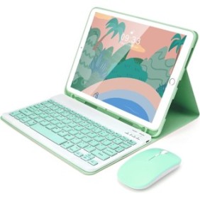 Cover con tastiera e mouse wireless, Bluetooth, per tablet Huawei MediaPad M5 Lite, 10,1 pollici, Sigloo, Verde