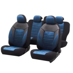 Coprisedili per auto SMARTIC®, Diamond, 11 pezzi, compatibili con airbag, pieghevoli, 3 strati di tessuto, nero/blu